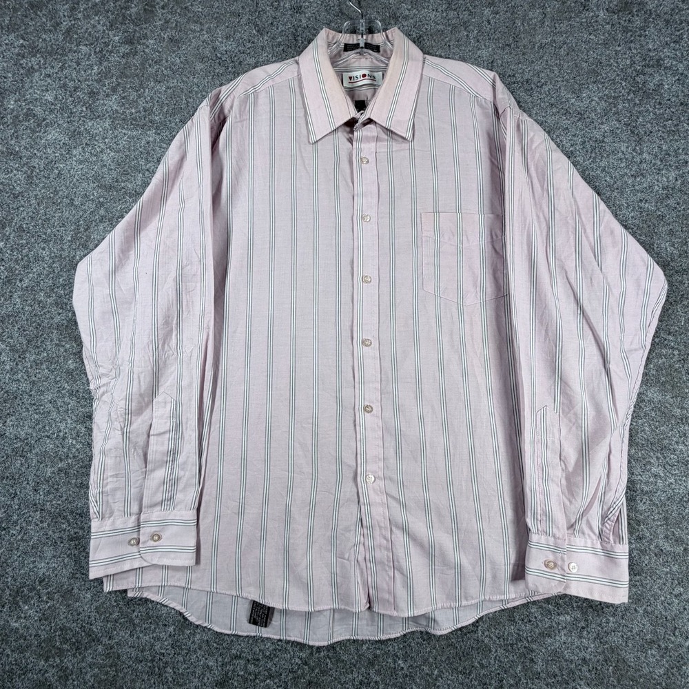 Visions Dress Shirts Mens 17 34/35 Pink Gray Vertical Striped Everyday Comfort‎